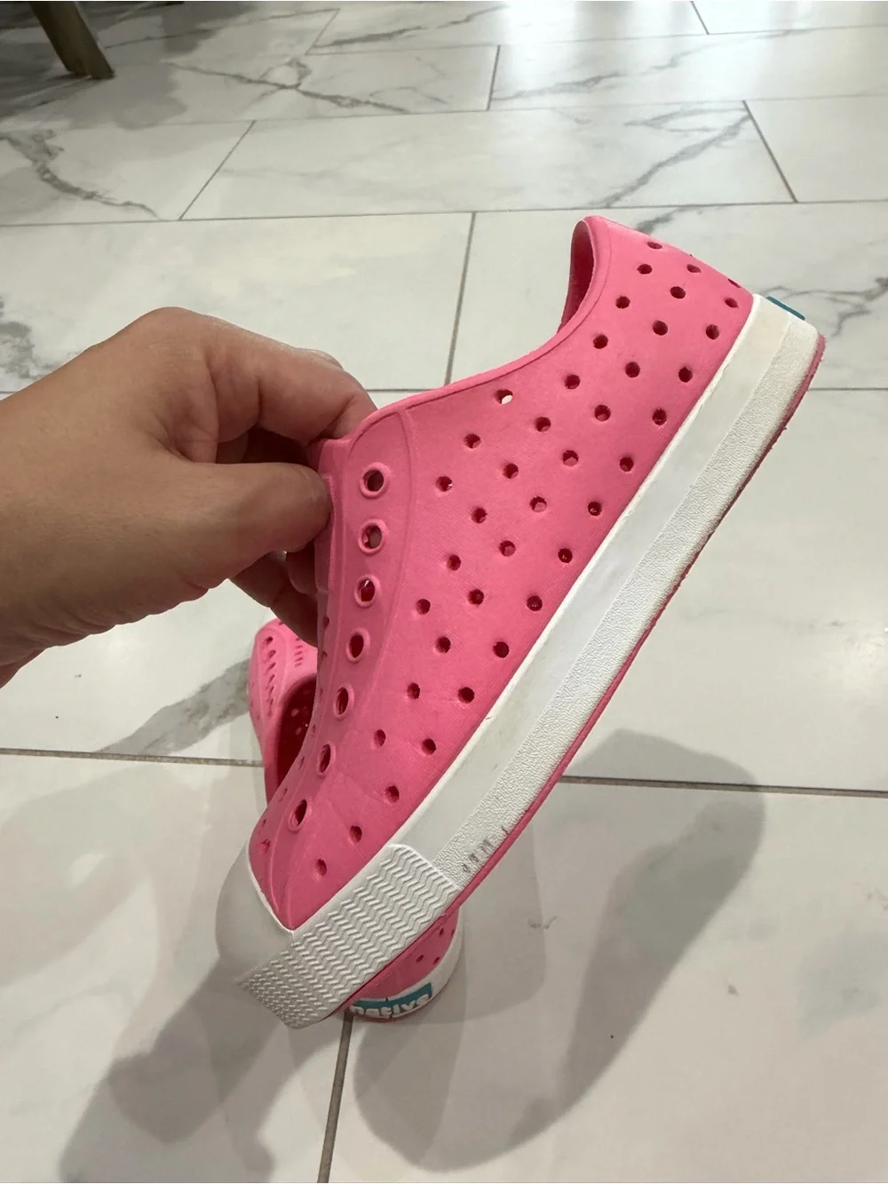 Native Kids Slip-On Water Shoe in Bright Pink with White Toe
